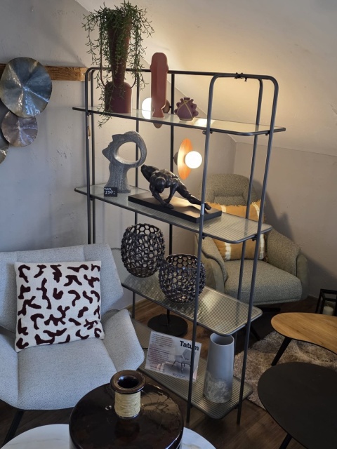 Wielofunkcyjny Regał COCO maison Louis – Antracyt i Szkło Falowane, 170 cm