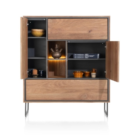 [R] Wysoka komoda Trapani 120 cm – Wędzony Fornir Mango, LED | Industrial