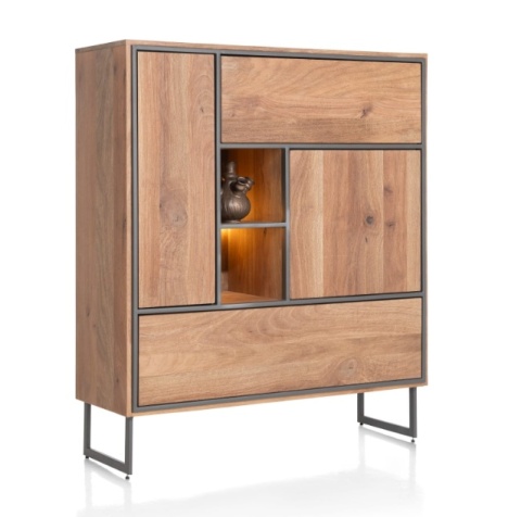 [R] Wysoka komoda Trapani 120 cm – Wędzony Fornir Mango, LED | Industrial