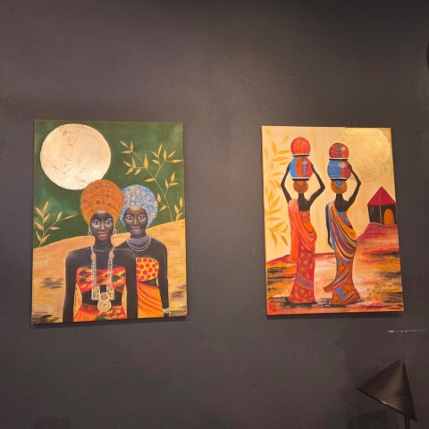 Obraz Ręcznie Malowany "Afrykański Blask – Droga pod Złotym Słońcem" [55x75 cm]