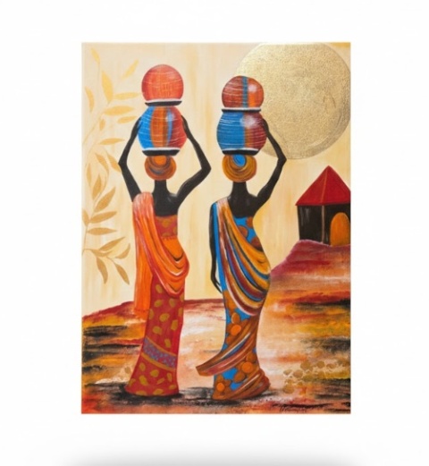 Obraz Ręcznie Malowany "Afrykański Blask – Droga pod Złotym Słońcem" [55x75 cm]