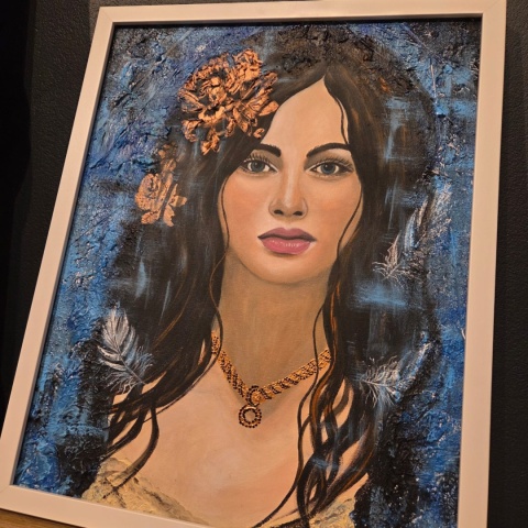 Obraz Ręcznie Malowany "Biały Anioł (Niebiański Spokój)" – Technika Mieszana na Sklejce [42x52 cm]