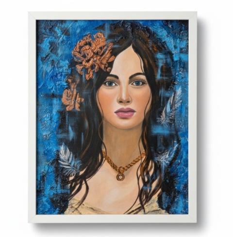 Obraz Ręcznie Malowany "Biały Anioł (Niebiański Spokój)" – Technika Mieszana na Sklejce [42x52 cm]