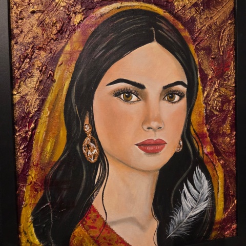 Obraz w Drewnianej Ramie "Szkarłatny Anioł" – Czerwony Anioł 42x52 cm (Na Wymiar)