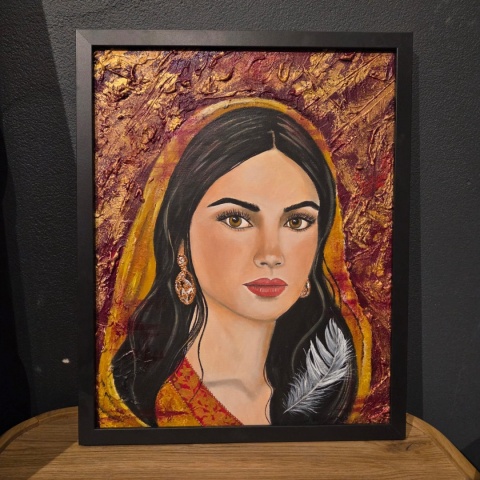 Obraz w Drewnianej Ramie "Szkarłatny Anioł" – Czerwony Anioł 42x52 cm (Na Wymiar)