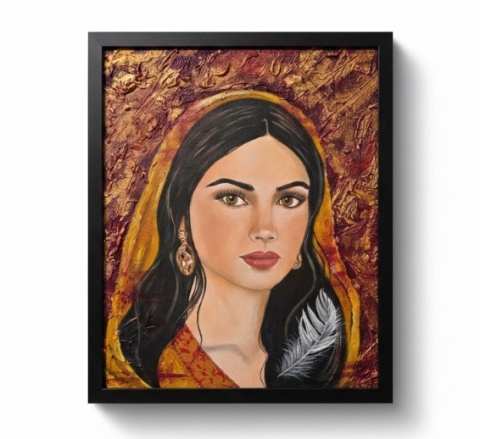 Obraz w Drewnianej Ramie "Szkarłatny Anioł" – Czerwony Anioł 42x52 cm (Na Wymiar)