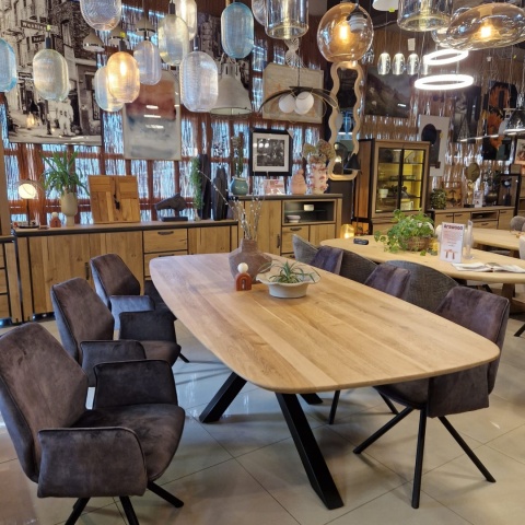 [R, od ręki] Stół Owalny SHIMLA 270 cm – Lity Dąb / Metalowa Noga Design