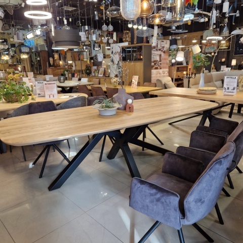 [R, od ręki] Stół Owalny SHIMLA 270 cm – Lity Dąb / Metalowa Noga Design