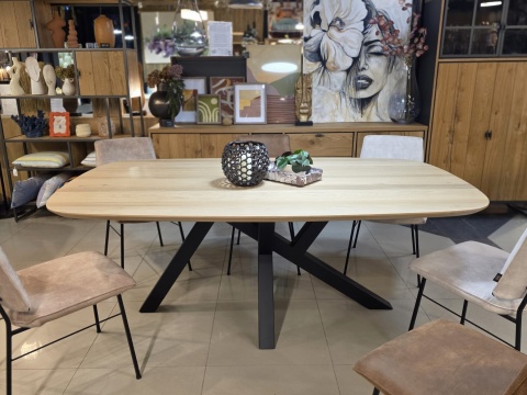 [R, od ręki] Stół Owalny SHIMLA 210 cm – Lity Dąb / Metalowa Noga Design