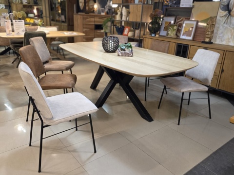 [R, od ręki] Stół Owalny SHIMLA 210 cm – Lity Dąb / Metalowa Noga Design