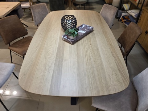 [R, od ręki] Stół Owalny SHIMLA 210 cm – Lity Dąb / Metalowa Noga Design