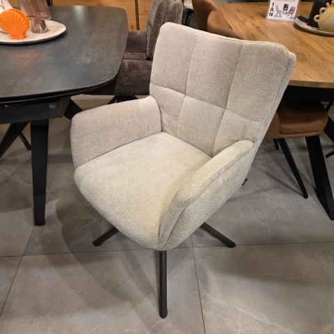 [R, od ręki] Fotel obrotowy JUNA, tkanina Livigno chenille kremowy, rama metal grafit