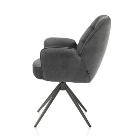 [na zamówienie] Krzesło jadalniane z podłokietnikami Bell – Antracytowa Mikrofibra CALABRIA / Obrotowe