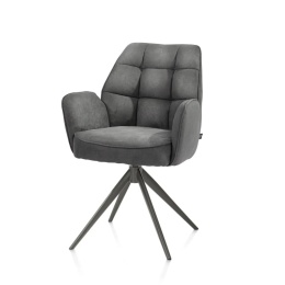 [na zamówienie] Krzesło jadalniane z podłokietnikami Bell – Antracytowa Mikrofibra CALABRIA / Obrotowe