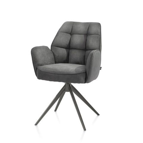 [na zamówienie] Krzesło jadalniane z podłokietnikami Bell – Antracytowa Mikrofibra CALABRIA / Obrotowe