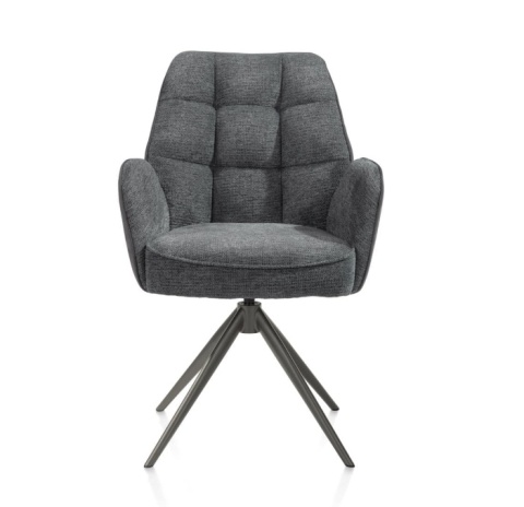 [na zamówienie] Krzesło jadalniane z podłokietnikami Bell – Antracyt / Miks Tkanin CALABRIA- VADA / Obrotowe