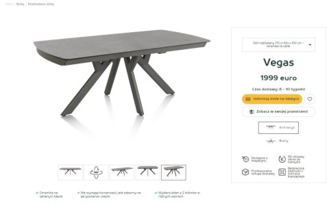 [M, defekt 1] Stół Henders& Hazel Vegas 170+ 60 x 100 cm ceramika na szkle hartowanym