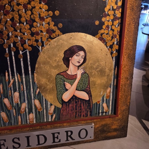 Obraz Ręcznie Malowany 3D "Pożądanie" – Leśna Nimfa z Tabliczką