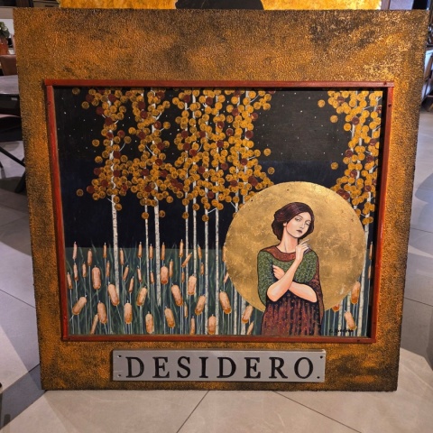 Obraz Ręcznie Malowany 3D "Pożądanie" – Leśna Nimfa z Tabliczką