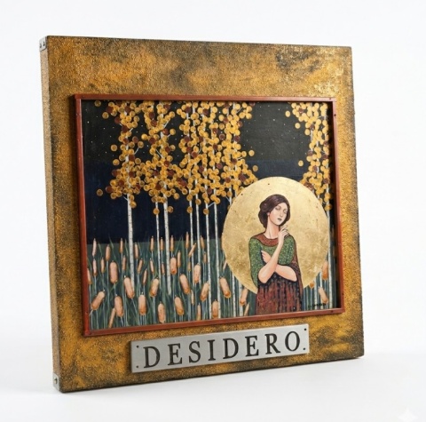 Obraz Ręcznie Malowany 3D "Pożądanie" – Leśna Nimfa z Tabliczką