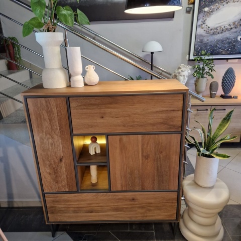 [K, defekt] Wysoka komoda Trapani 120 cm – Wędzony Fornir Mango, LED | Industrial