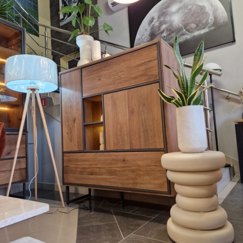 [K, defekt] Wysoka komoda Trapani 120 cm – Wędzony Fornir Mango, LED | Industrial