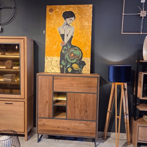 [K, defekt] Wysoka komoda Trapani 120 cm – Wędzony Fornir Mango, LED | Industrial