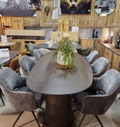 Stół do jadalni TRENTON 240x110 cm, fornir dębowy, kolor Clay, organiczny kształt