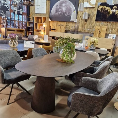 Stół do jadalni TRENTON 240x110 cm, fornir dębowy, kolor Clay, organiczny kształt