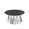 Stolik kawowy Brest 80 cm – optyka czarnego marmuru, HPL, czarne stalowe nogi