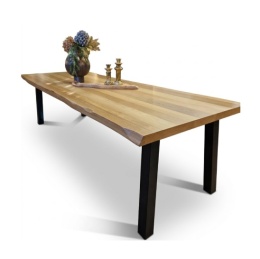 [R, od ręki] Stół Jadalniany Metalox 270 cm – Fornir Dębowy – 4 Czarne Nogi Stalowe