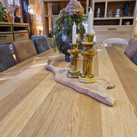 [R, od ręki] Stół Jadalniany Metalox 270 cm – Fornir Dębowy – 4 Czarne Nogi Stalowe