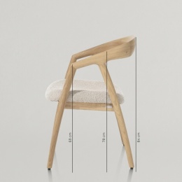 [na zmówienie] Krzesło z podłokietnikami DANTE, kremowa tkanina bouclé, nogi z litego dębu w kolorze antracytu