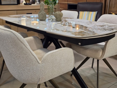 [Na zamówienie] Stół Rozkładany AXELLE 140-200 cm – Ceramika Pandora White