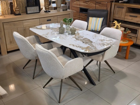 [Na zamówienie] Stół Rozkładany AXELLE 140-200 cm – Ceramika Pandora White