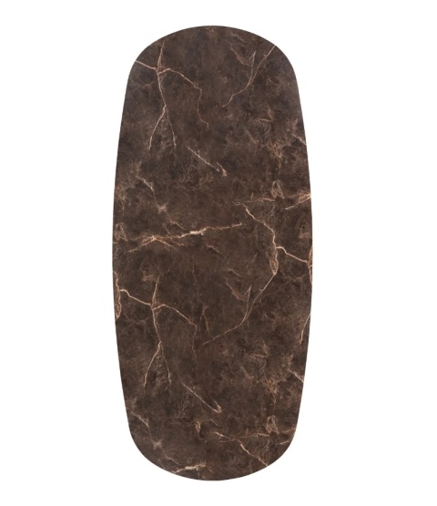 [M] Owalny stół jadalniany Caletta 240 x 105 cm – Marble Brown HPL, czarna metalowa noga