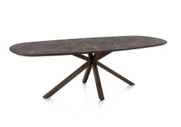 [M] Owalny stół jadalniany Caletta 240 x 105 cm – Marble Brown HPL, czarna metalowa noga