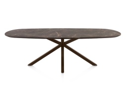 [M] Owalny stół jadalniany Caletta 240 x 105 cm – Marble Brown HPL, czarna metalowa noga