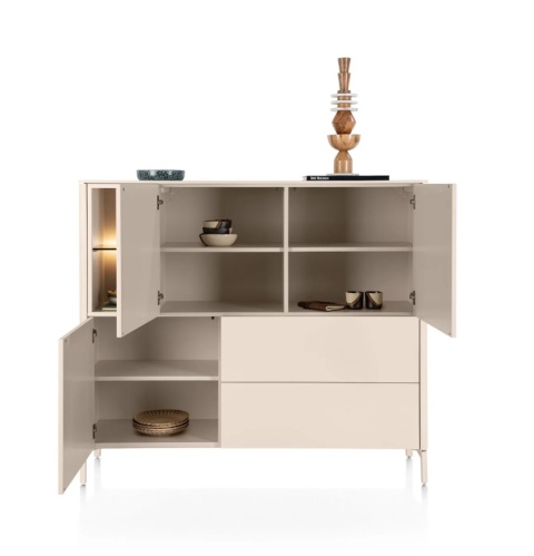 [R] Wysoka komoda Dressette Trentino 153 cm – Lakier Krem, LED, Push-to-Open