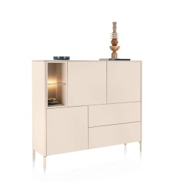 [R] Wysoka komoda Dressette Trentino 153 cm – Lakier Krem, LED, Push-to-Open