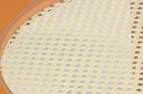 Stolik kawowy BARRY Ø60 cm – pomarańczowy MDF, rattan, szkło, COCO maison