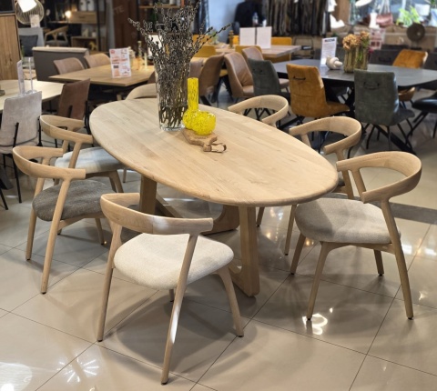 [R, od ręki] Stół Jadalniany Almora 270 cm – Lity Dąb Natural Sand (Lakier Platinum)