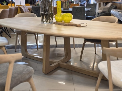 [R, od ręki] Stół Jadalniany Almora 270 cm – Lity Dąb Natural Sand (Lakier Platinum)