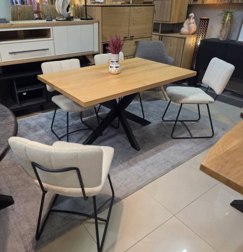 [R, od ręki] Stół dębowy NORDIC 140x90 cm – lity dąb 4 cm, centralna noga, lakier mat