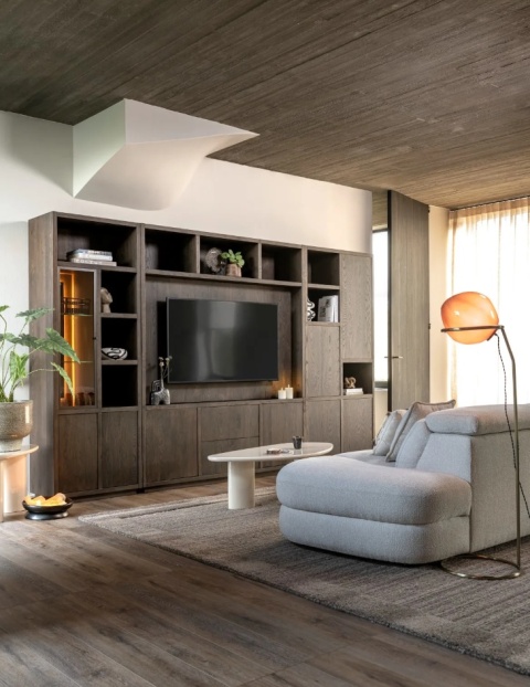 Regał/witryna GIJON – Fornir Dębowy, Lakier Platinum, 215 cm/ Henders& Hazel