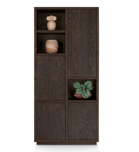 Regał/witryna GIJON – Fornir Dębowy, Lakier Platinum, 215 cm/ Henders& Hazel