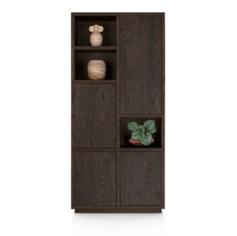 Regał/witryna GIJON – Fornir Dębowy, Lakier Platinum, 215 cm/ Henders& Hazel