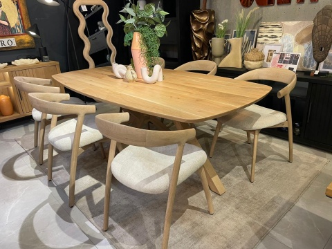 (K, od ręki) Stół Hybryda ARVADA & SHIMLA 220 x 110 cm – lity dąb, owalny blat, skandynawski design