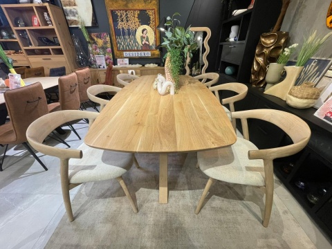 (K, od ręki) Stół Hybryda ARVADA & SHIMLA 220 x 110 cm – lity dąb, owalny blat, skandynawski design