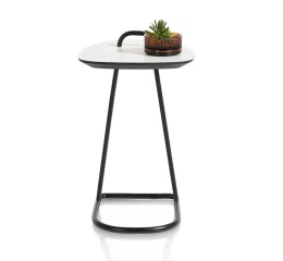 Ekskluzywny Stolik pod Laptopa MASURA – XOOON | Blat HPL (Primo Laminato), Czarny Metalowy Stelaż, kolor blaru BIAŁY MARMUR